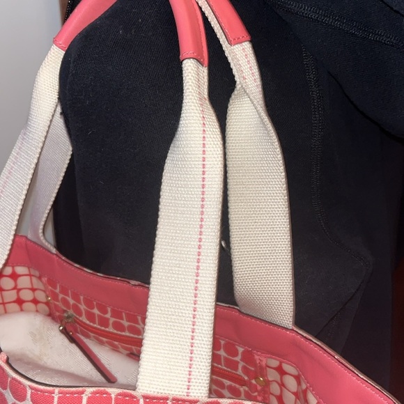 Kate Spade Pink Noel Shoulder bag small tote Geometric pattern canvas VGUC - Picture 6 of 17